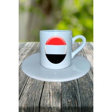 Yemen Ülke Bayrağı Bayrak Baskılı Türk Kahvesi Fincanı Tabaklı Kişiye Özel Model 2