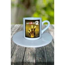 Left Four Oyun Baskılı Türk Kahvesi Fincanı Tabaklı Kişiye Özel Model 1