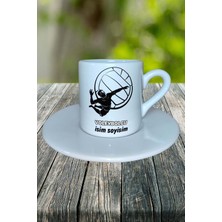 Voleybolcu Meslek Baskılı Türk Kahvesi Fincanı Tabaklı Kişiye Özel Model 5