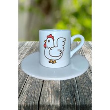 Tavuk Baskılı Türk Kahvesi Fincanı Tabaklı Kişiye Özel Model 1
