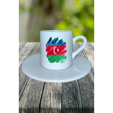 Azerbaycan Ülke Bayrağı Bayrak Baskılı Türk Kahvesi Fincanı Tabaklı Kişiye Özel Model 2