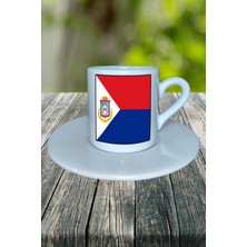 Saintmartin Ülke Bayrağı Bayrak Baskılı Türk Kahvesi Fincanı Tabaklı Kişiye Özel Model 2