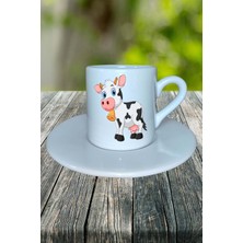 Buzağı Baskılı Türk Kahvesi Fincanı Tabaklı Kişiye Özel Model 4