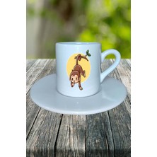 Maymun Baskılı Türk Kahvesi Fincanı Tabaklı Kişiye Özel Model 5