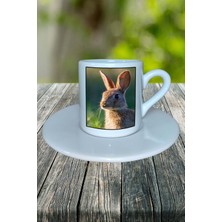 Tavşan Baskılı Türk Kahvesi Fincanı Tabaklı Kişiselleştirilebilir Model 3