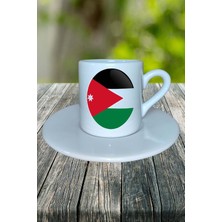 Ürdün Ülke Bayrağı Bayrak Baskılı Türk Kahvesi Fincanı Tabaklı Kişiye Özel Model 1