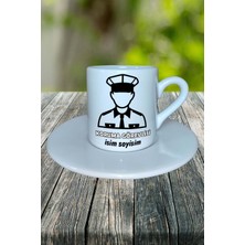 Koruma Görevlisi Meslek Baskılı Türk Kahvesi Fincanı Tabaklı Kişiye Özel Model 2