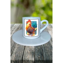 Tavuk Baskılı Türk Kahvesi Fincanı Tabaklı Kişiselleştirilebilir Model 1