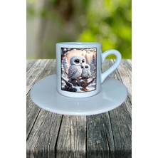 Sevgililer Günü Sevgili Baskılı Türk Kahvesi Fincanı Tabaklı Kişiye Özel Baykuş Beyaz Model 18