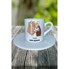 Terzi Meslek Baskılı Türk Kahvesi Fincanı Tabaklı Kişiye Özel Model 1