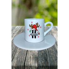 H Harfi Yeniyıl Hediye Noel Christmas  Baskılı Türk Kahvesi Fincanı Kişiye Özel Model 9