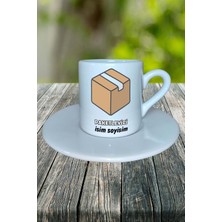 Paketleyici Meslek Baskılı Türk Kahvesi Fincanı Tabaklı Kişiye Özel Model 2