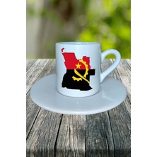 Angola Ülke Bayrağı Bayrak Baskılı Türk Kahvesi Fincanı Tabaklı Kişiye Özel Model 3