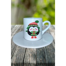 Yılbaşı  Penguen Baskılı Türk Kahvesi Fincanı Kişiye Özel Model 14