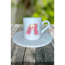 Sevgililer Günü Sevgili Baskılı Türk Kahvesi Fincanı Tabaklı Kişiye Özel Kalpli Model 30