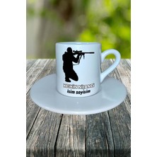 Keskin Nişancı Meslek Baskılı Türk Kahvesi Fincanı Tabaklı Kişiye Özel Model 1