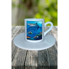 Köpek Balığı Baskılı Türk Kahvesi Fincanı Tabaklı Kişiselleştirilebilir Model 5