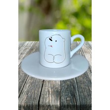 Kutup Ayısı Baskılı Türk Kahvesi Fincanı Tabaklı Kişiye Özel Model 1