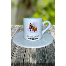 Fon Yöneticisi Meslek Baskılı Türk Kahvesi Fincanı Tabaklı Kişiye Özel Model 3