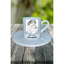 Süt Anne Meslek Baskılı Türk Kahvesi Fincanı Tabaklı Kişiye Özel Model 3