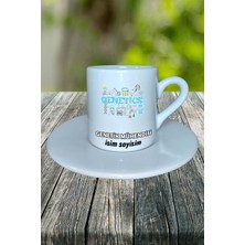 Genetik Mühendisi Meslek Baskılı Türk Kahvesi Fincanı Tabaklı Kişiye Özel Model 1