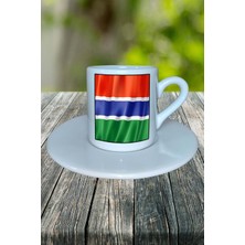 Gambia Ülke Bayrağı Bayrak Baskılı Türk Kahvesi Fincanı Tabaklı Kişiye Özel Model 1