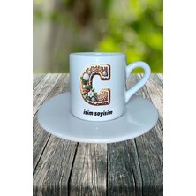 C Harfi Kurabiye Noel Yeniyıl Isimli Baskılı Türk Kahvesi Fincanı Kişiye Özel Model 3