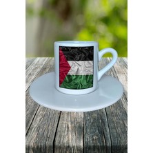 Filistin Ülke Bayrağı Bayrak Baskılı Türk Kahvesi Fincanı Tabaklı Kişiye Özel Model 14