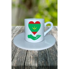 Moritanya Ülke Bayrağı Bayrak Baskılı Türk Kahvesi Fincanı Tabaklı Kişiye Özel Model 2