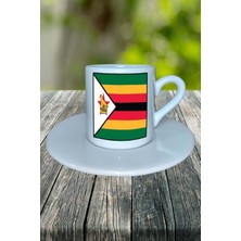 Zimbabve Ülke Bayrağı Bayrak Baskılı Türk Kahvesi Fincanı Tabaklı Kişiye Özel Model 1