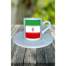 Iran Ülke Bayrağı Bayrak Baskılı Türk Kahvesi Fincanı Tabaklı Kişiye Özel Model 1