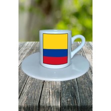Kolombia Ülke Bayrağı Bayrak Baskılı Türk Kahvesi Fincanı Tabaklı Kişiye Özel Model 3