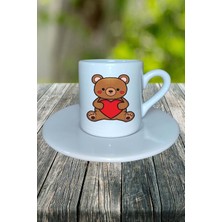 Sevgililer Günü Sevgili Baskılı Türk Kahvesi Fincanı Tabaklı Kişiye Özel Kalpli Ayıcık Model 57