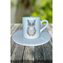 Baykuş Baskılı Türk Kahvesi Fincanı Tabaklı Kişiye Özel Model 6