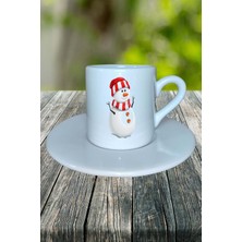 Yılbaşı  Kardan Adam Baskılı Türk Kahvesi Fincanı Kişiye Özel Model 14