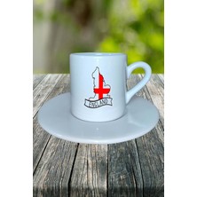 Ingiltere Ülke Bayrağı Bayrak Baskılı Türk Kahvesi Fincanı Tabaklı Kişiye Özel Model 2