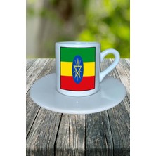 Etiyopya Ülke Bayrağı Bayrak Baskılı Türk Kahvesi Fincanı Tabaklı Kişiye Özel Model 1