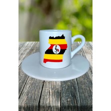 Uganda Ülke Bayrağı Bayrak Baskılı Türk Kahvesi Fincanı Tabaklı Kişiye Özel Model 3