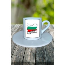 Bulgaristan Ülke Bayrağı Bayrak Baskılı Türk Kahvesi Fincanı Tabaklı Kişiye Özel Model 1
