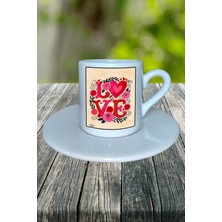 Sevgililer Günü Sevgili Baskılı Türk Kahvesi Fincanı Tabaklı Kişiye Özel Love Model 16