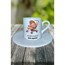 Bebek Bakıcısı Meslek Baskılı Türk Kahvesi Fincanı Tabaklı Kişiye Özel Model 2