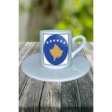 Kosova Ülke Bayrağı Bayrak Baskılı Türk Kahvesi Fincanı Tabaklı Kişiye Özel Model 1