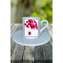 Sevgililer Günü Sevgili Baskılı Türk Kahvesi Fincanı Tabaklı Kişiye Özel Uçan Balon Model 6