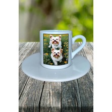 Maltese Terrier Köpek Baskılı Türk Kahvesi Fincanı Tabaklı Kişiye Özel Model 1
