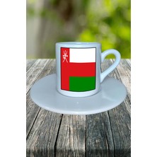 Umman Ülke Bayrağı Bayrak Baskılı Türk Kahvesi Fincanı Tabaklı Kişiye Özel Model 1