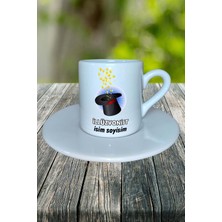 Illüzyonist Meslek Baskılı Türk Kahvesi Fincanı Tabaklı Kişiye Özel Model 2