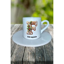 F Harfi Kurabiye Noel Yeniyıl Isimli Baskılı Türk Kahvesi Fincanı Kişiye Özel Model 7