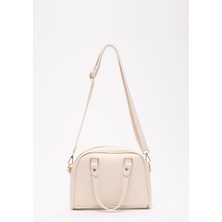 Krem SHK205 Suni Deri Fermuarlı Tek Bölmeli Ayarlanabilir Askılı El,kol ve Omuz Çantası