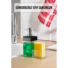 Siyah Renkli Sıvı Sabunluk Süngerlik Hazneli 450 ml