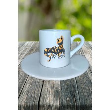 Kertenkele Baskılı Türk Kahvesi Fincanı Tabaklı Kişiye Özel Model 2